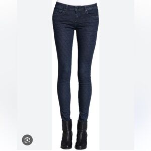 D-ID Dark Wash Quilted Skinny Jeans